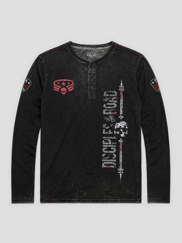 None Unit Rock Rebel Washed Henley in washed black product front view