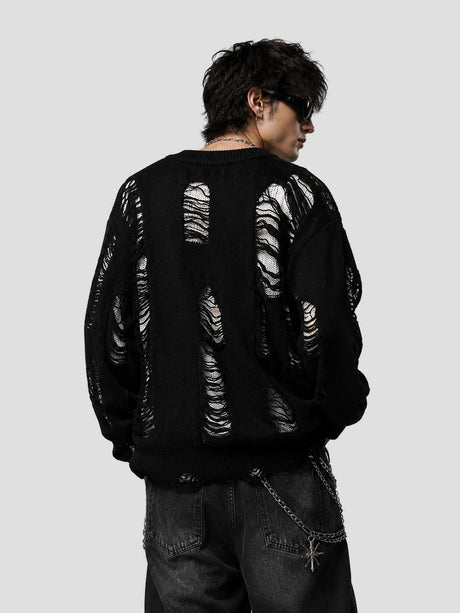 None Unit Rupture Knit Oversized Sweater in black model back view