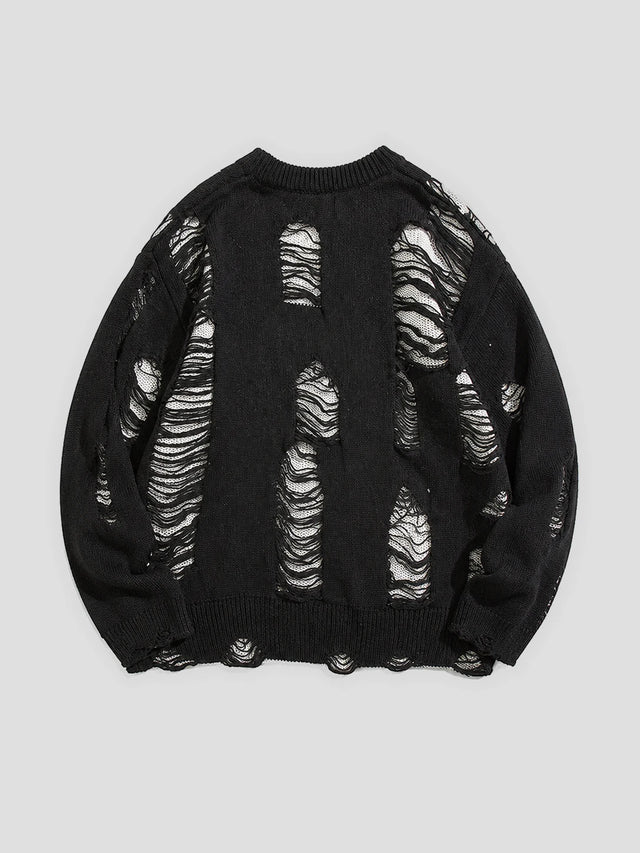 None Unit Rupture Knit Oversized Sweater in black product back view