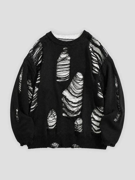 None Unit Rupture Knit Oversized Sweater in black product front view