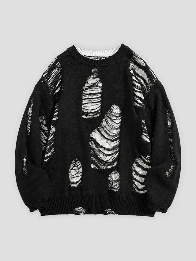 None Unit Rupture Knit Oversized Sweater in black product front view