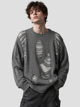None Unit Rupture Knit Oversized Sweater in gray model front view