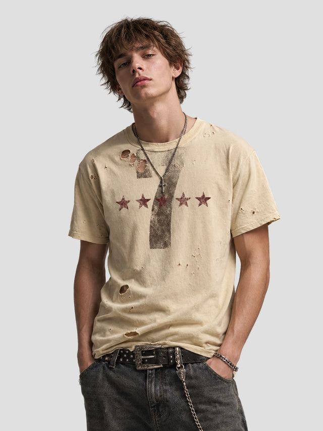 None Unit Seven Star Distressed Tee in apricot model front view