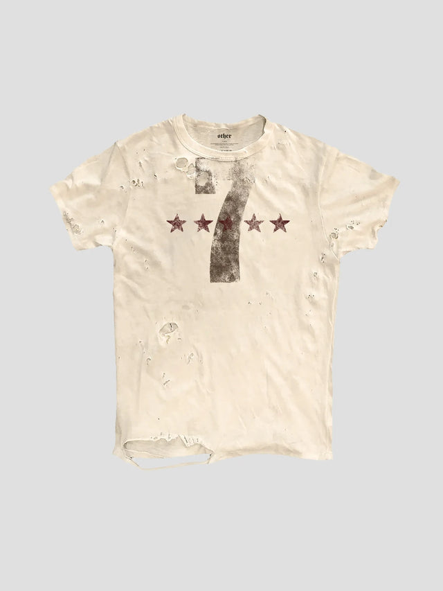 None Unit Seven Star Distressed Tee in white product front view