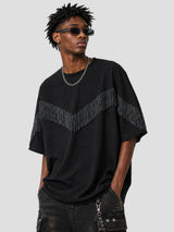 None Unit Shadow Fringe Oversized Tee in black male model alternate front view