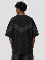 None Unit Shadow Fringe Oversized Tee in black male model back view