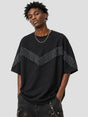 None Unit Shadow Fringe Oversized Tee in black male model front view