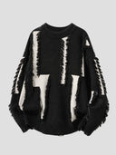None Unit Shard Panel Distressed Sweater in black product front view