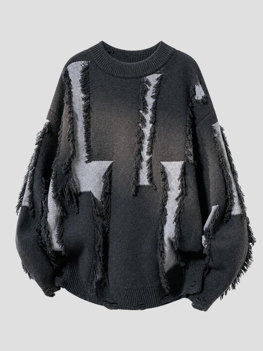 None Unit Shard Panel Distressed Sweater in gray product front view