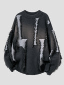 None Unit Shard Panel Distressed Sweater in gray product front view