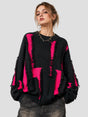 None Unit Shard Panel Distressed Sweater in red female model front view