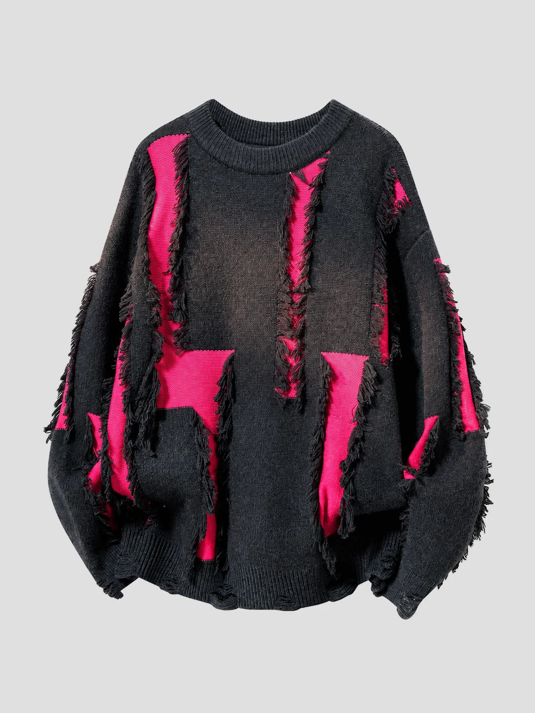 None Unit Shard Panel Distressed Sweater in red product front view