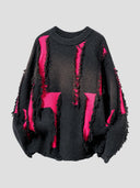 None Unit Shard Panel Distressed Sweater in red product front view