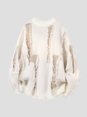 None Unit Shard Panel Distressed Sweater in white product front view