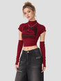 None Unit Signal cropped sleeve top in red front model view