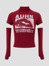 None Unit Signal cropped sleeve top in red product front view