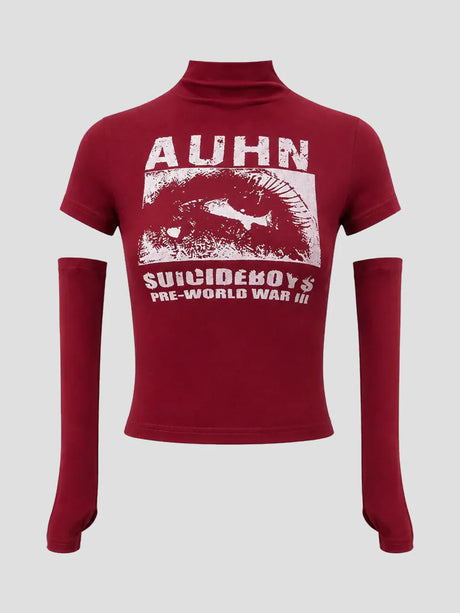 None Unit Signal cropped sleeve top in red product front view