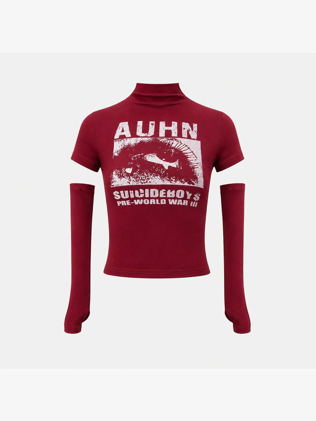 None Unit Signal cropped sleeve top in red product front view
