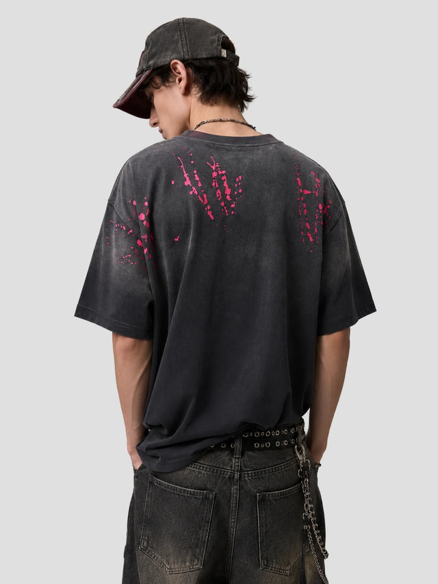 None Unit Signal Splatter Washed Tee in washed black model back view