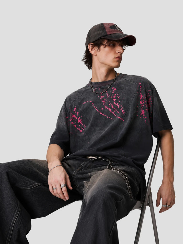 None Unit Signal Splatter Washed Tee in washed black editorial view