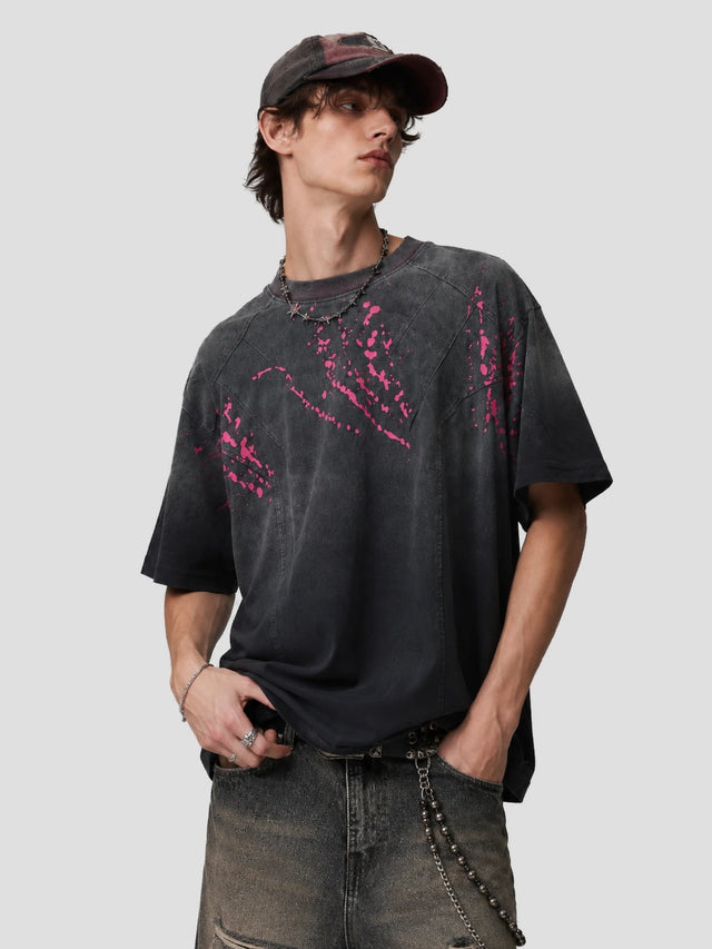 None Unit Signal Splatter Washed Tee in washed black model front view