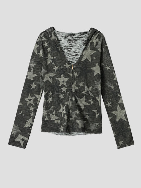 None Unit Star Camo V-neck Hooded Top in green product front view