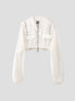 None Unit Star Zip Cropped Bomber Jacket in white product front view