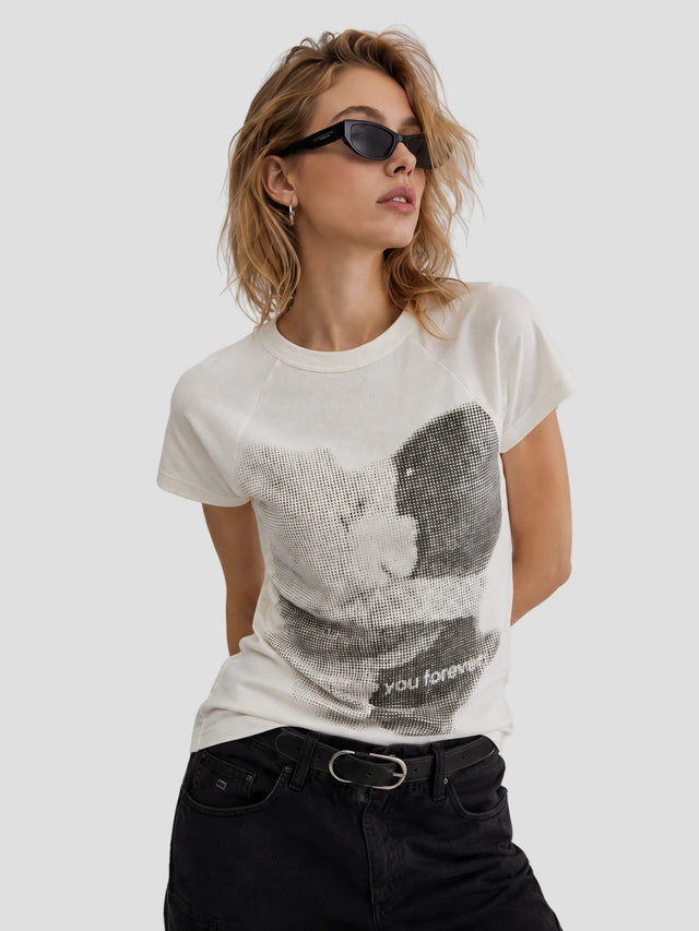 None Unit Static Portrait Raglan Tee in white model front view