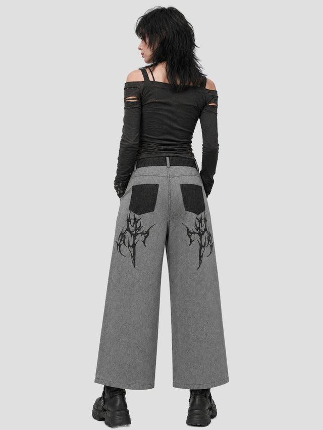 None Unit Thorn Panel Wide-Leg Jeans in gray model back view