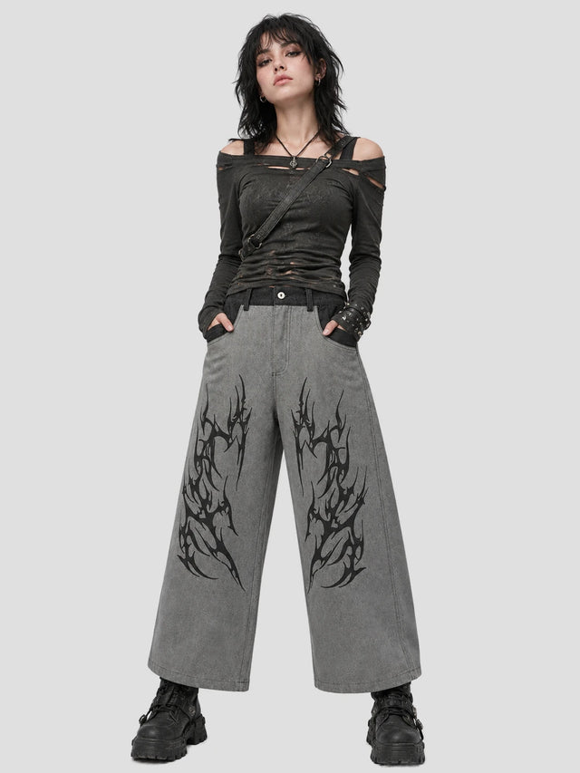 None Unit Thorn Panel Wide-Leg Jeans in gray model front view