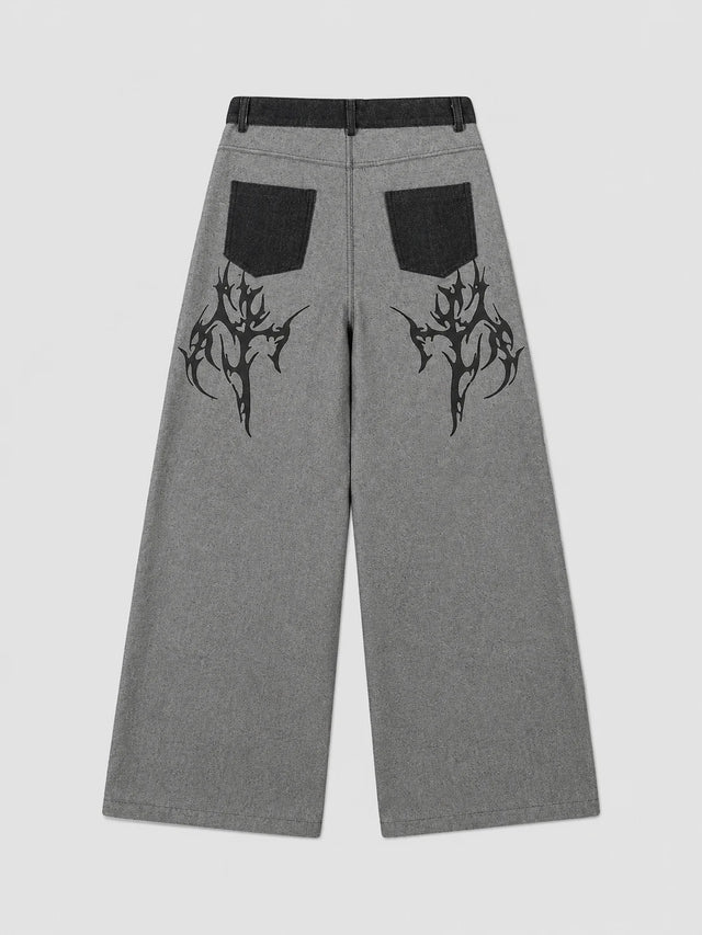 None Unit Thorn Panel Wide-Leg Jeans in gray product back view
