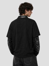 None Unit Thorn Verse Layered Polo in black male model back view