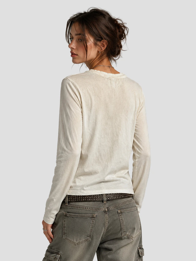 None Unit Three Eyes Washed Long-Sleeve Tee in off white model back view