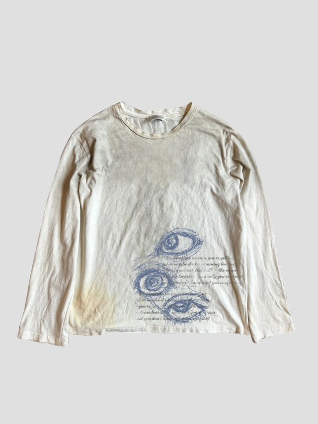 None Unit Three Eyes Washed Long-Sleeve Tee in off white product front view