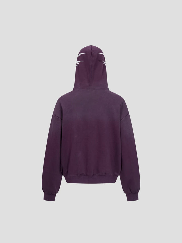 None Unit Tribal Script Zip Hoodie in deep purple product back view