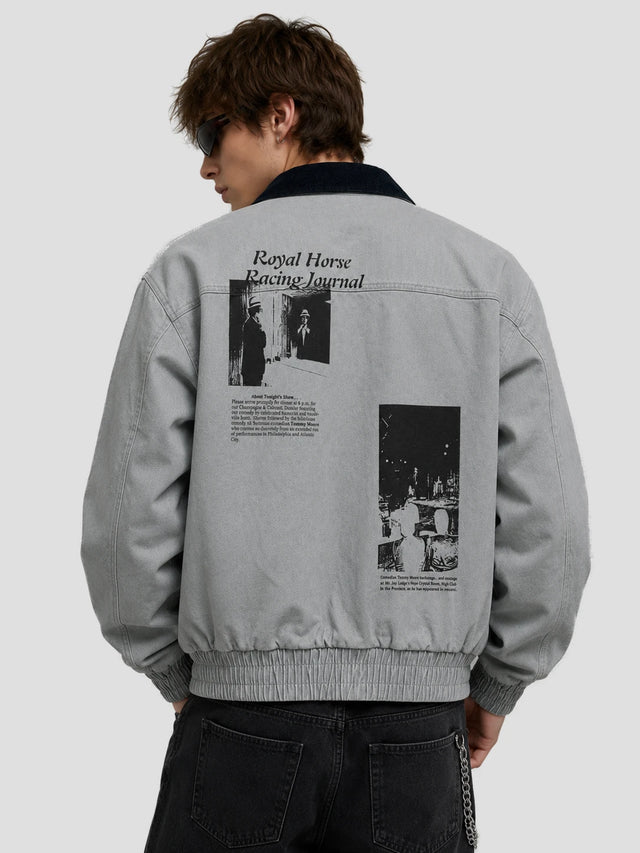 None Unit Washed Archive Canvas Jacket in light blue model back view