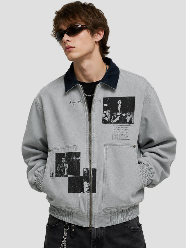 None Unit Washed Archive Canvas Jacket in light blue model front view