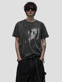 None Unit Frayed Portrait Washed Tee in gray model front view