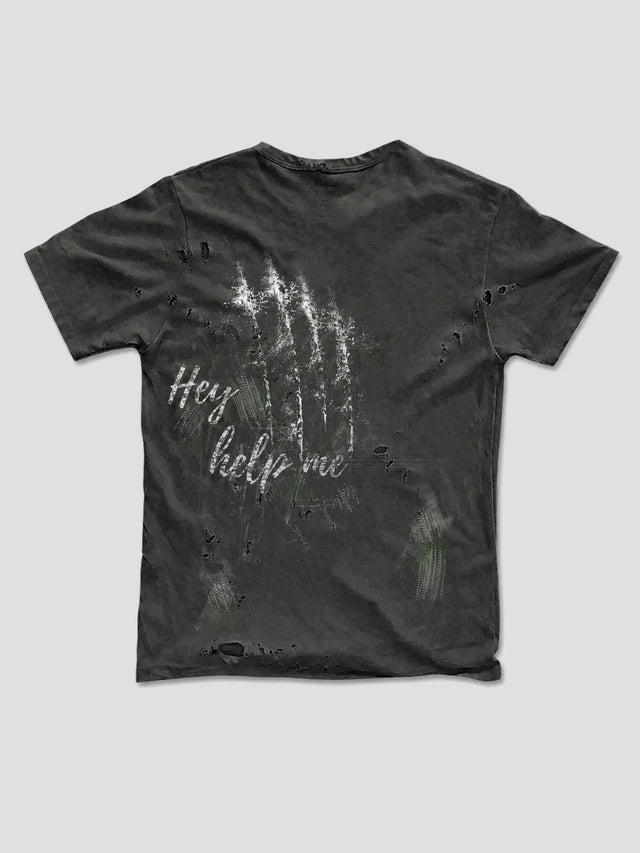 None Unit Frayed Portrait Washed Tee in gray product back view