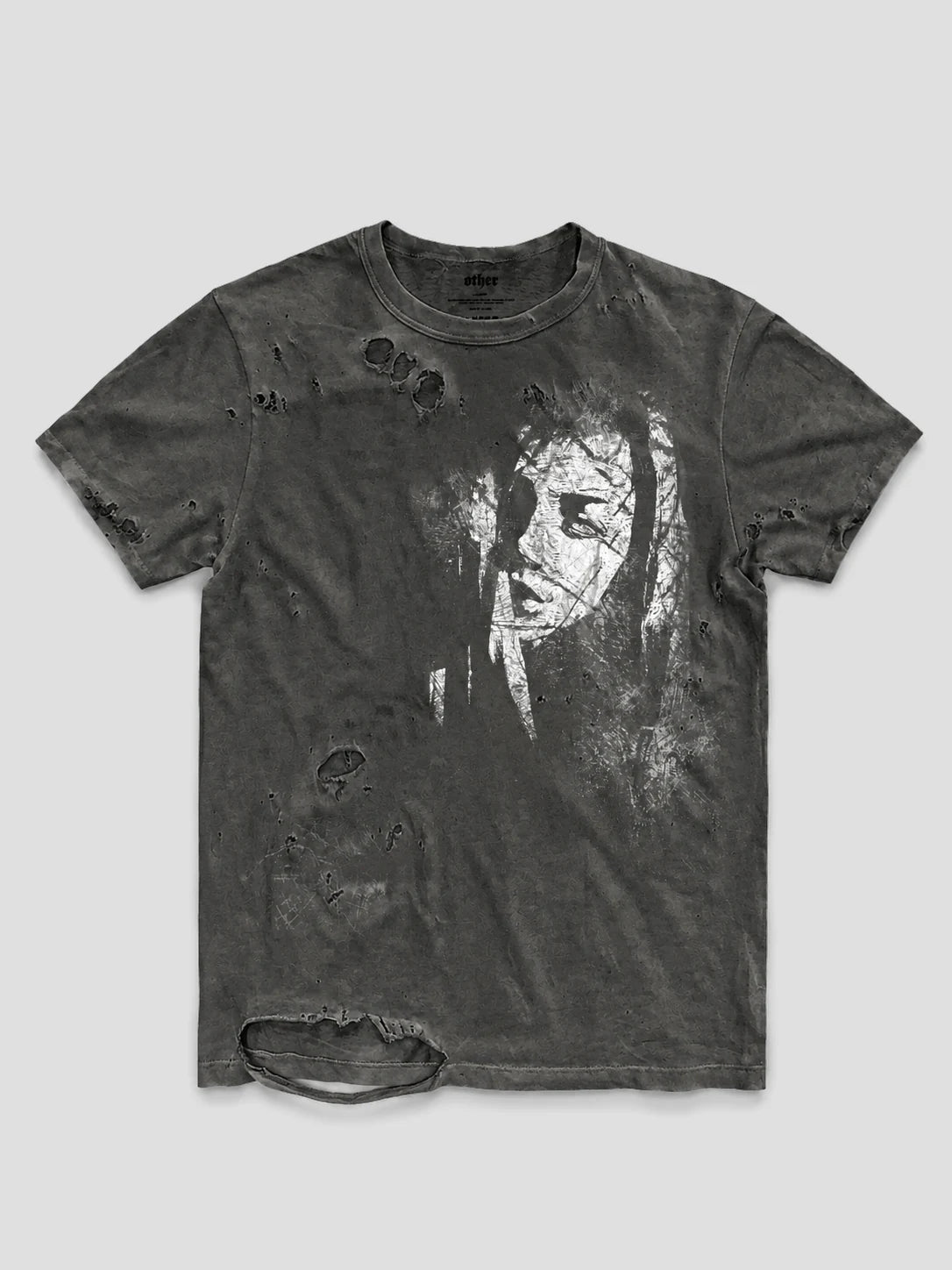 None Unit Frayed Portrait Washed Tee in gray product front view