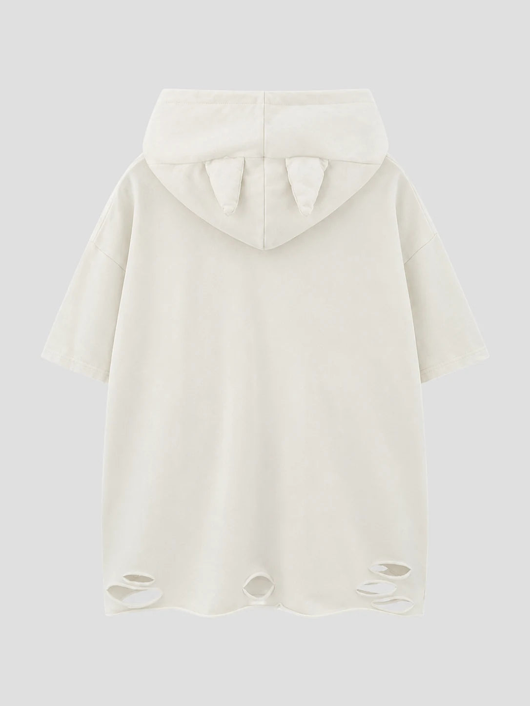 None Unit Wolf Relic Distressed Hooded Tee in off white product back view