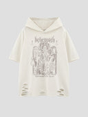 None Unit Wolf Relic Distressed Hooded Tee in off white product front view