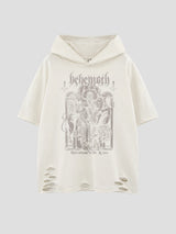 None Unit Wolf Relic Distressed Hooded Tee in off white product front view