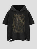 None Unit Wolf Relic Distressed Hooded Tee in washed black product front view