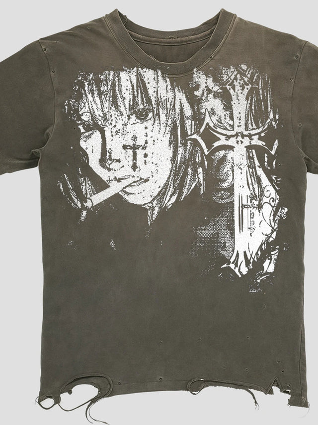 None Unit Wraith Panel Distressed Tee in iron gray product front view