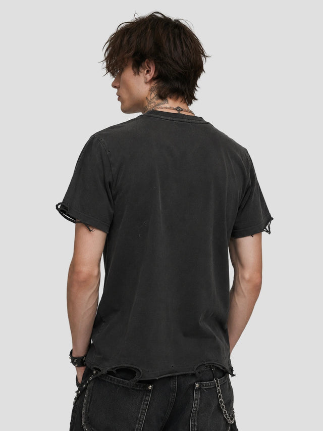 None Unit Wraith Panel Distressed Tee in washed black model back view