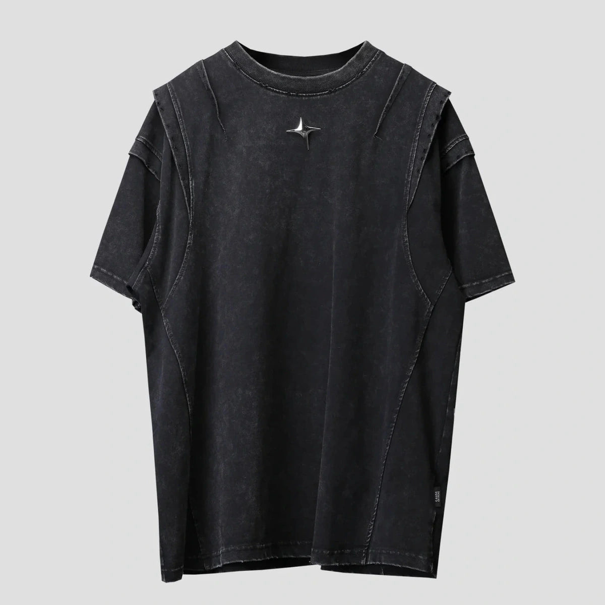 None Unit Orbital Panel Washed Tee in washed black product front view