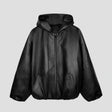 None Unit Oversized PU Leather Hoodie product front view