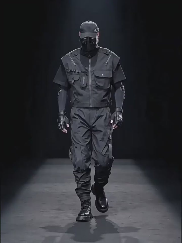 None Unit black strap cargo jogger pants styling video