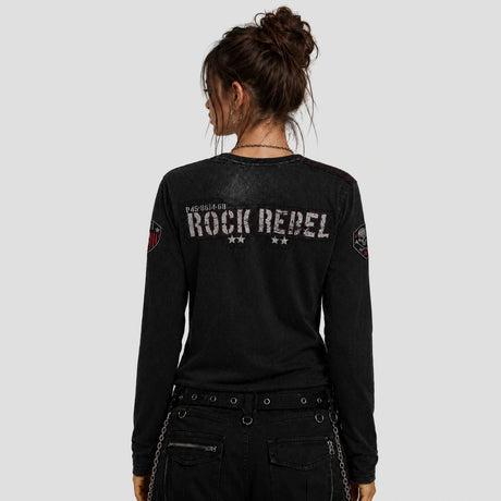 None Unit Rock Rebel Washed Henley in washed black model back view